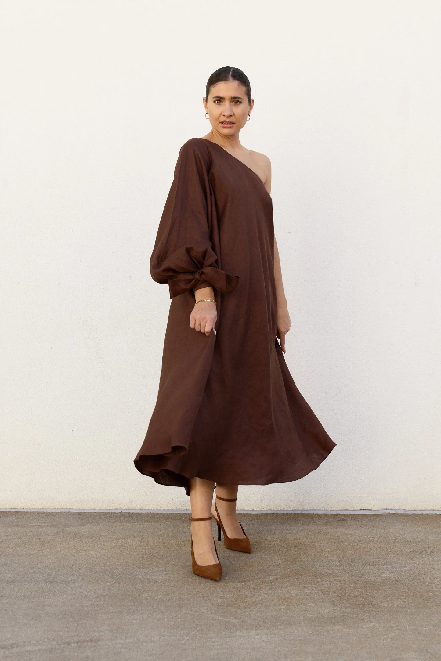 Chocolate Balloon Sleeve Swing Dress Isabella Longginou