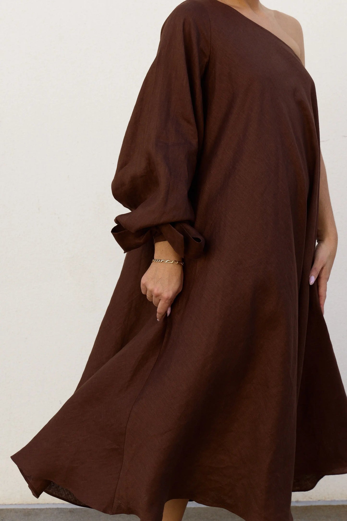 Chocolate Balloon Sleeve Swing Dress Isabella Longginou