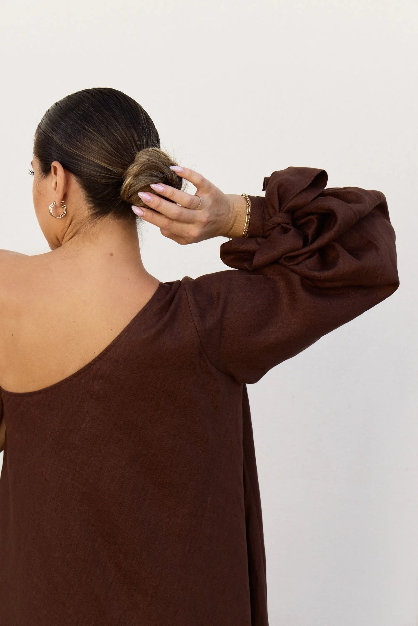 Chocolate Balloon Sleeve Swing Dress Isabella Longginou