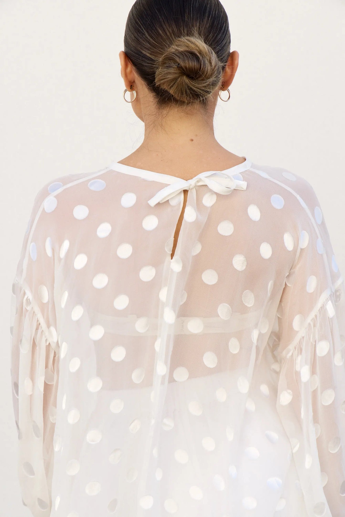 Sheer Spot Balloon Sleeve Blouse Isabella Longginou