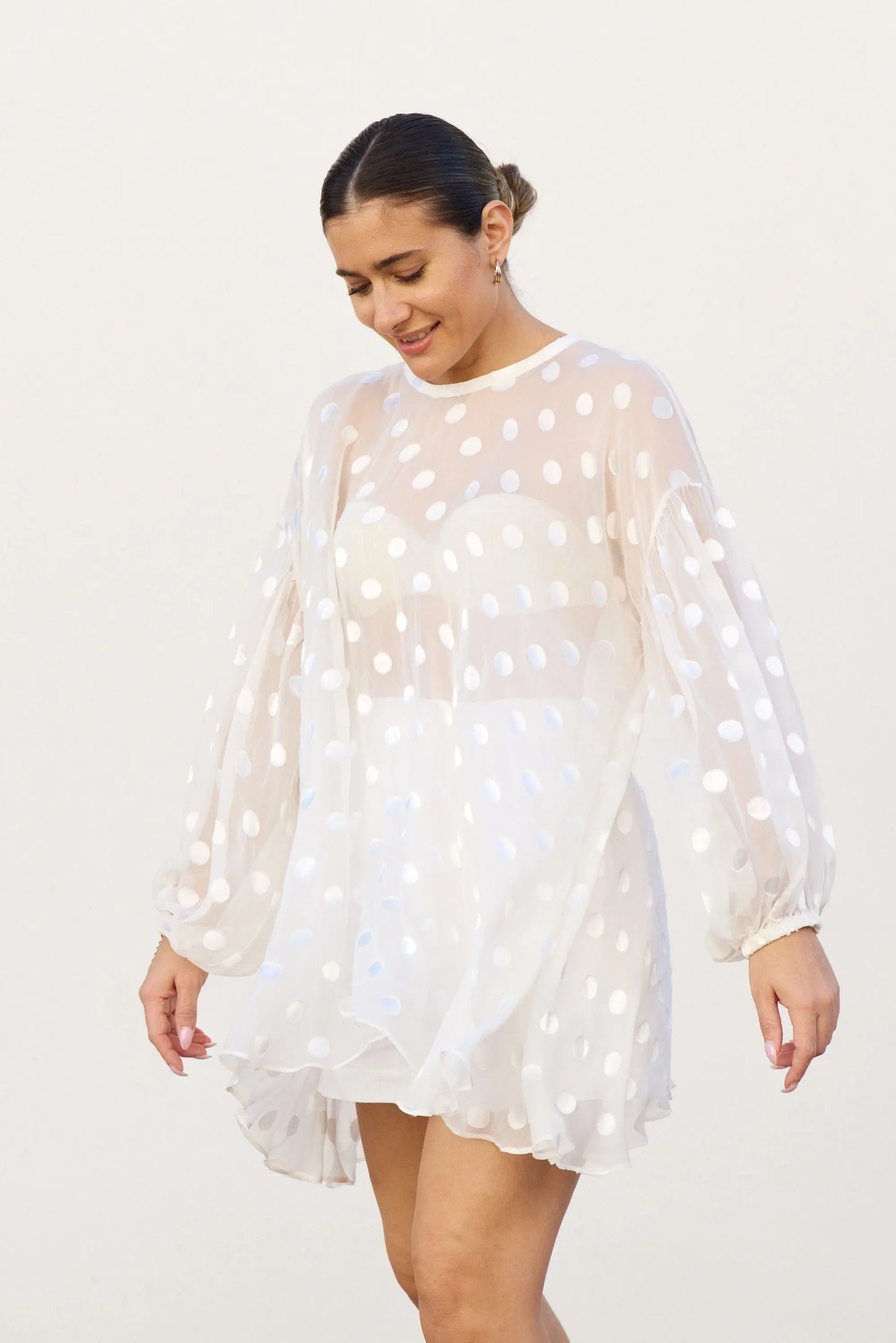 Sheer Spot Balloon Sleeve Blouse Isabella Longginou