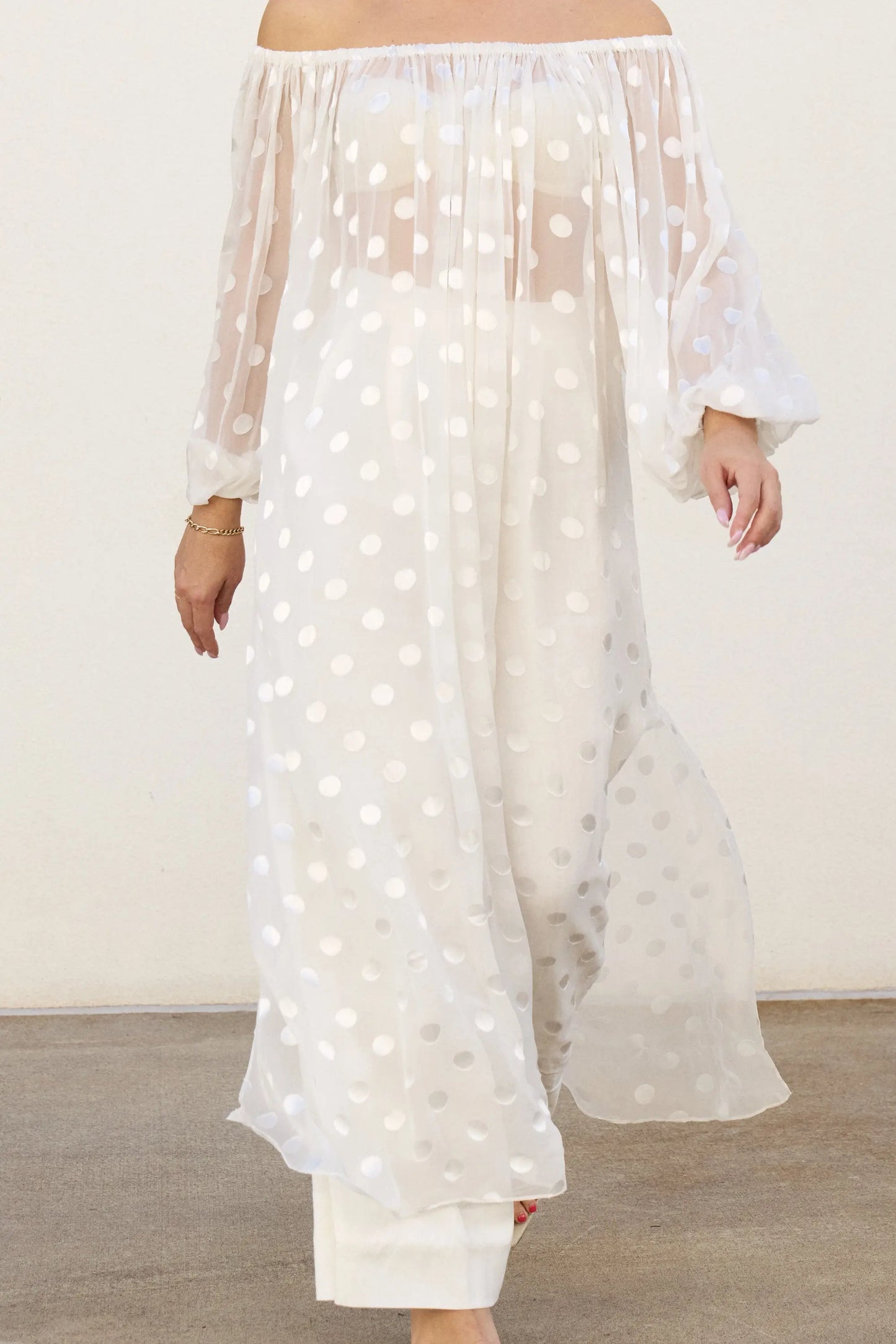 Sheer Spot OTS Dress Isabella Longginou