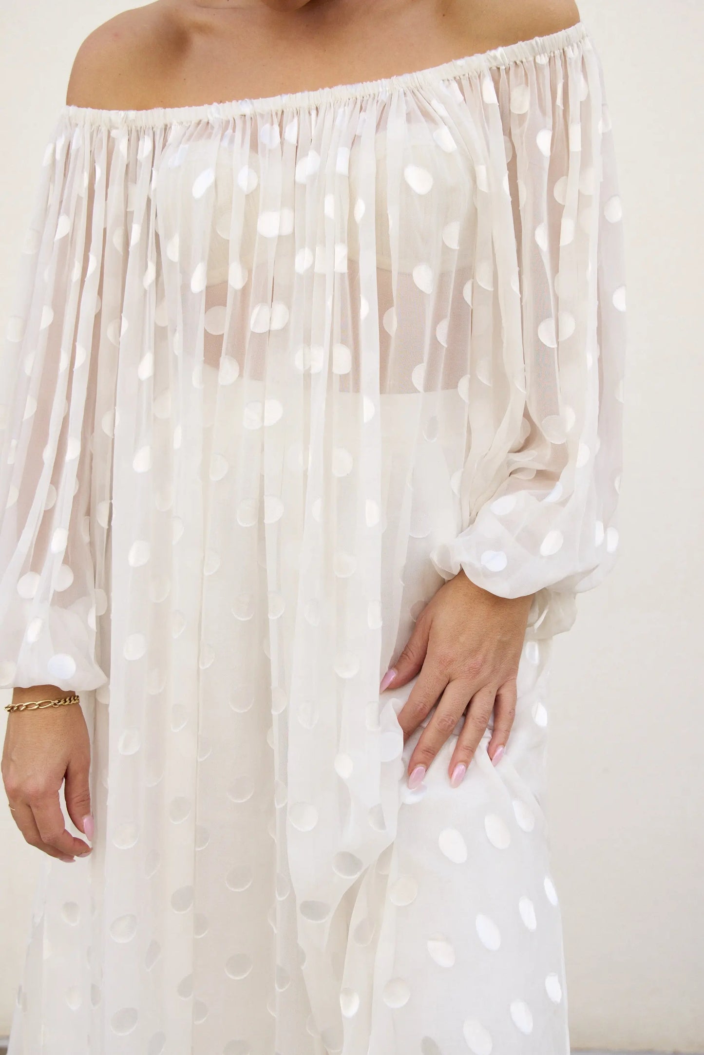 Sheer Spot OTS Dress Isabella Longginou