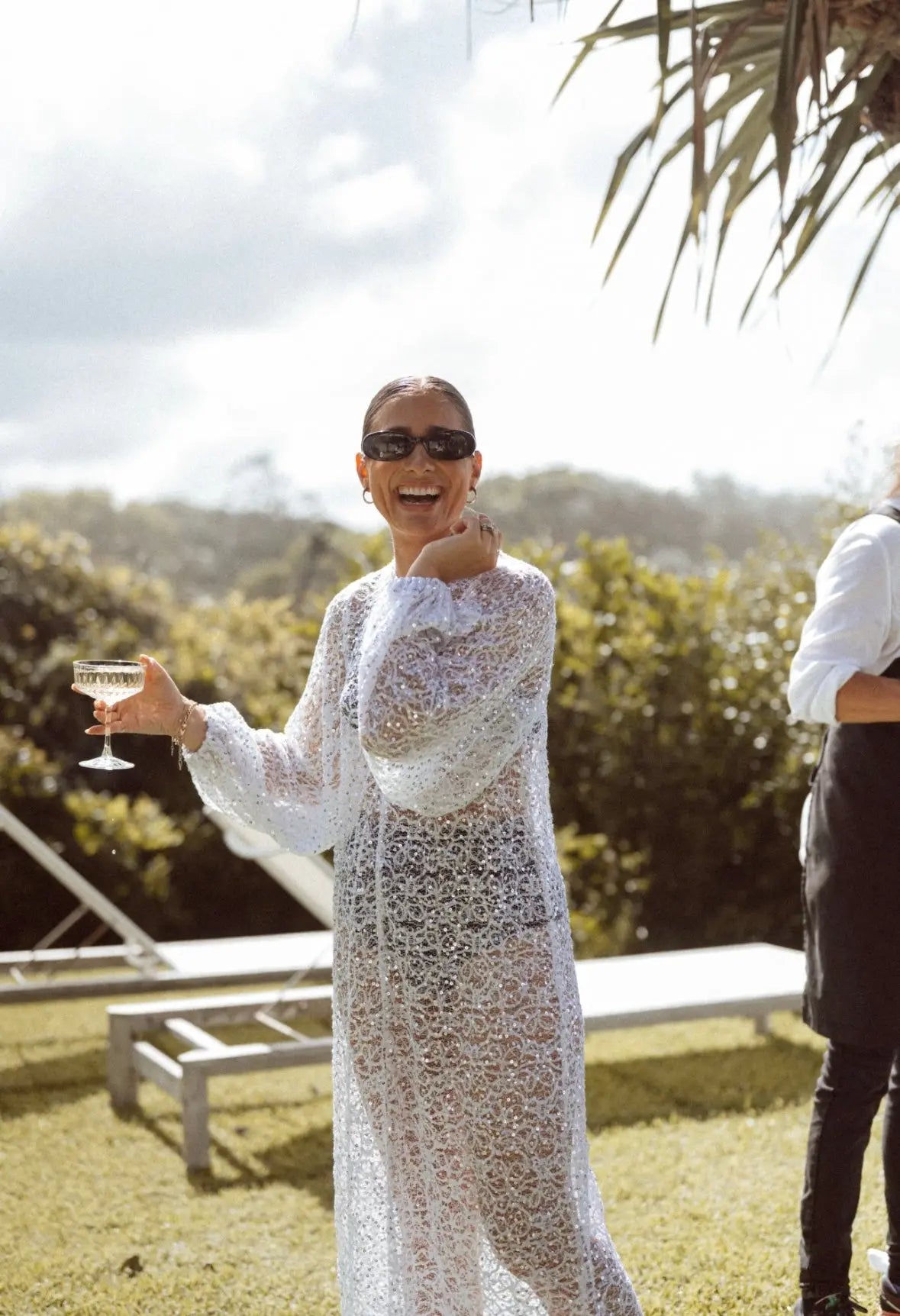 Sheer Sequin Balloon Sleeve Shift Isabella Longginou
