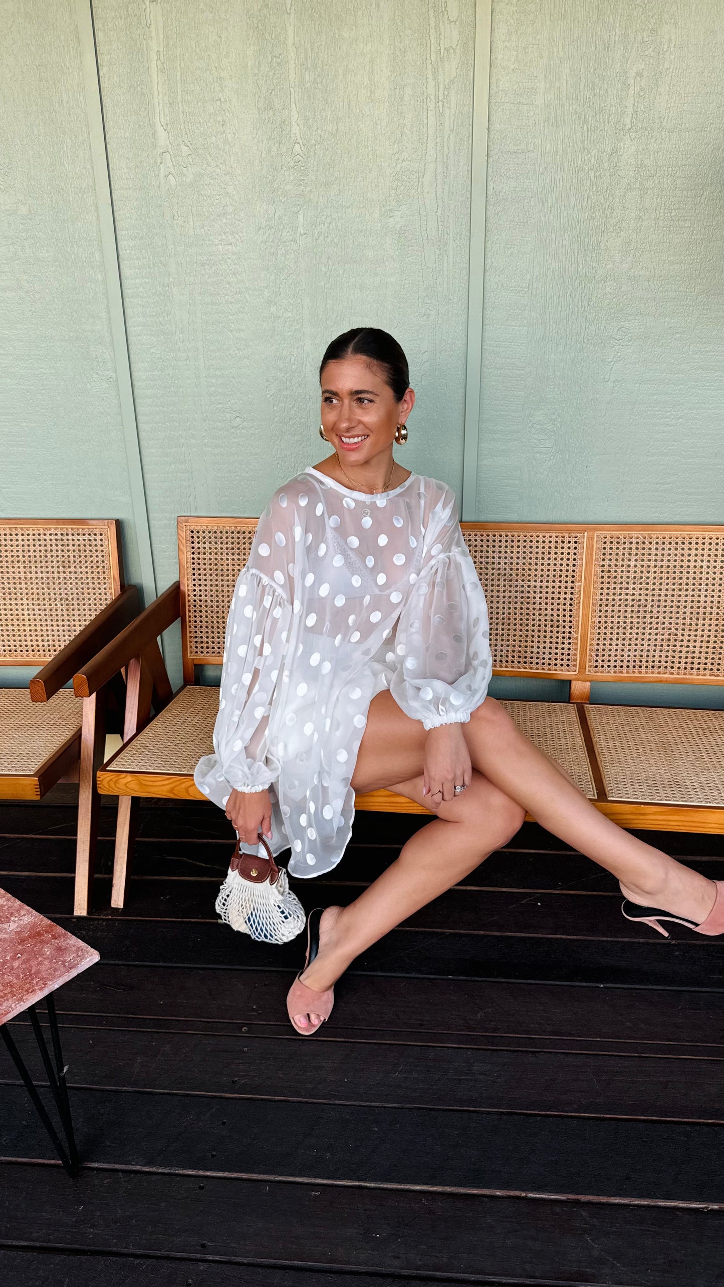 Sheer Spot Balloon Sleeve Blouse Isabella Longginou