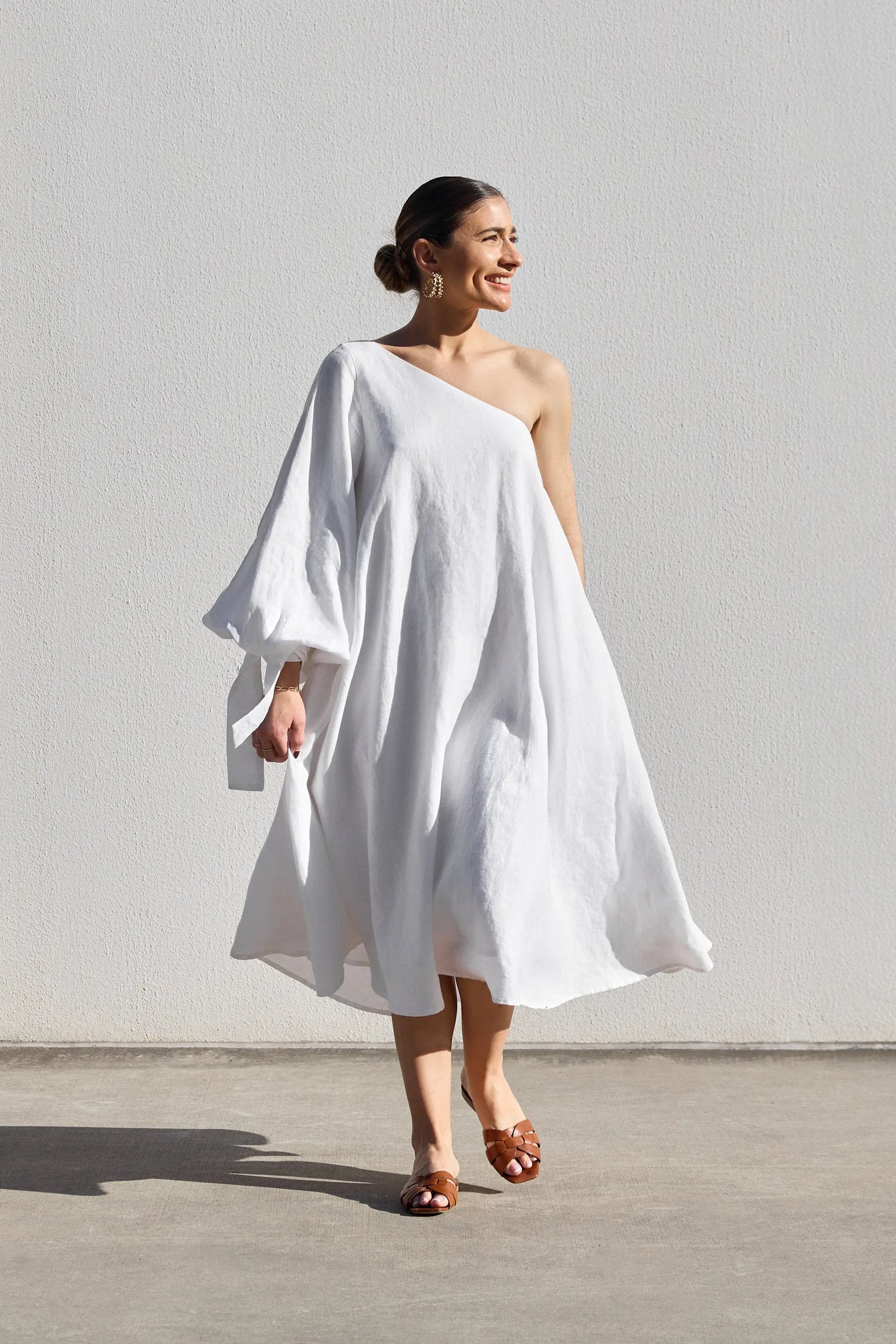 White Balloon Sleeve Swing Dress Isabella Longginou