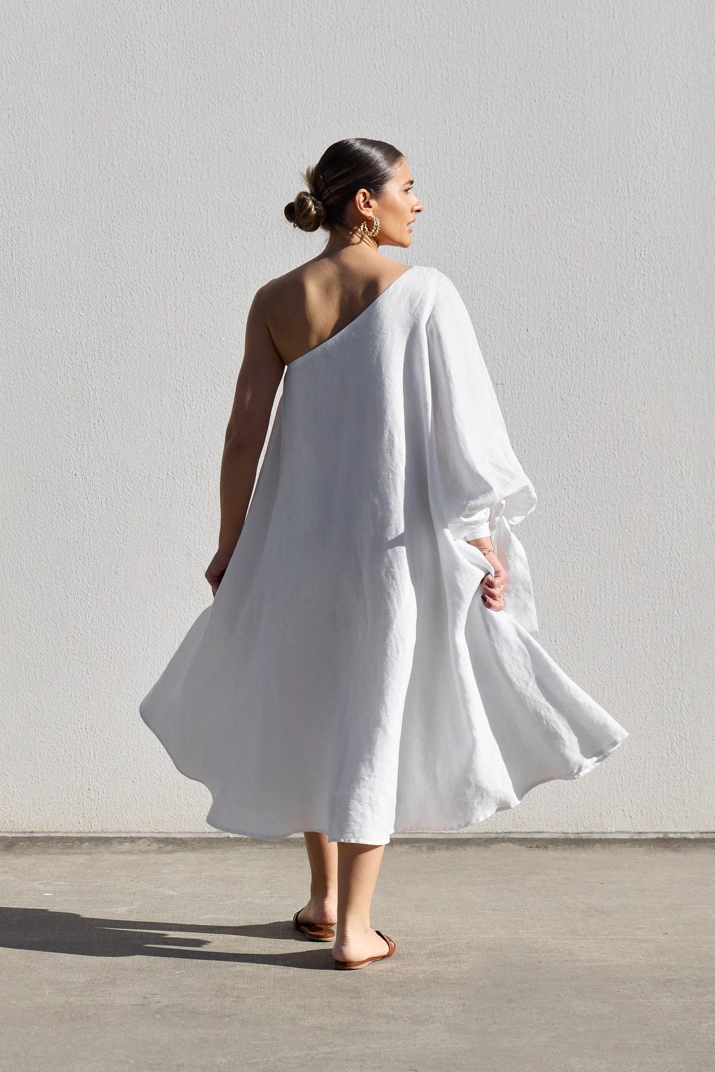 White Balloon Sleeve Swing Dress Isabella Longginou