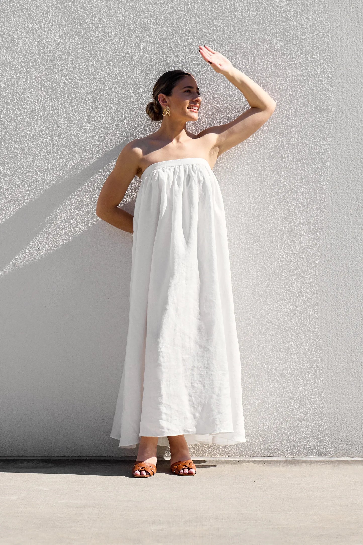 White Strapless Gathered Dress Isabella Longginou