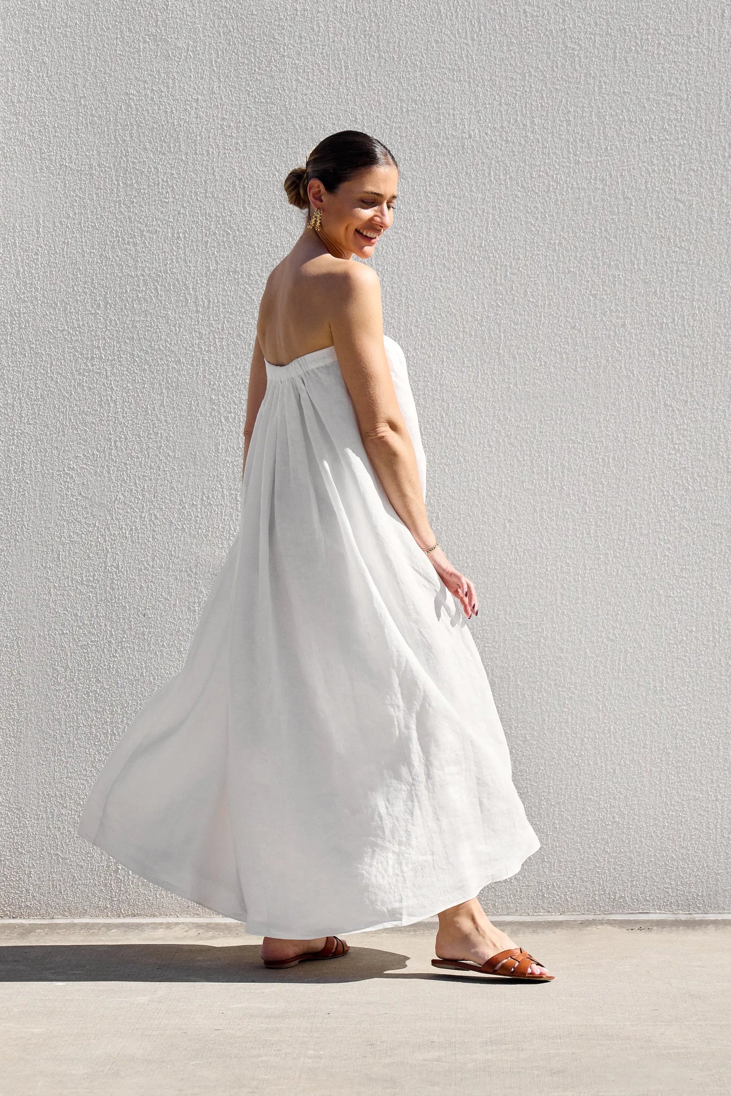 White Strapless Gathered Dress Isabella Longginou