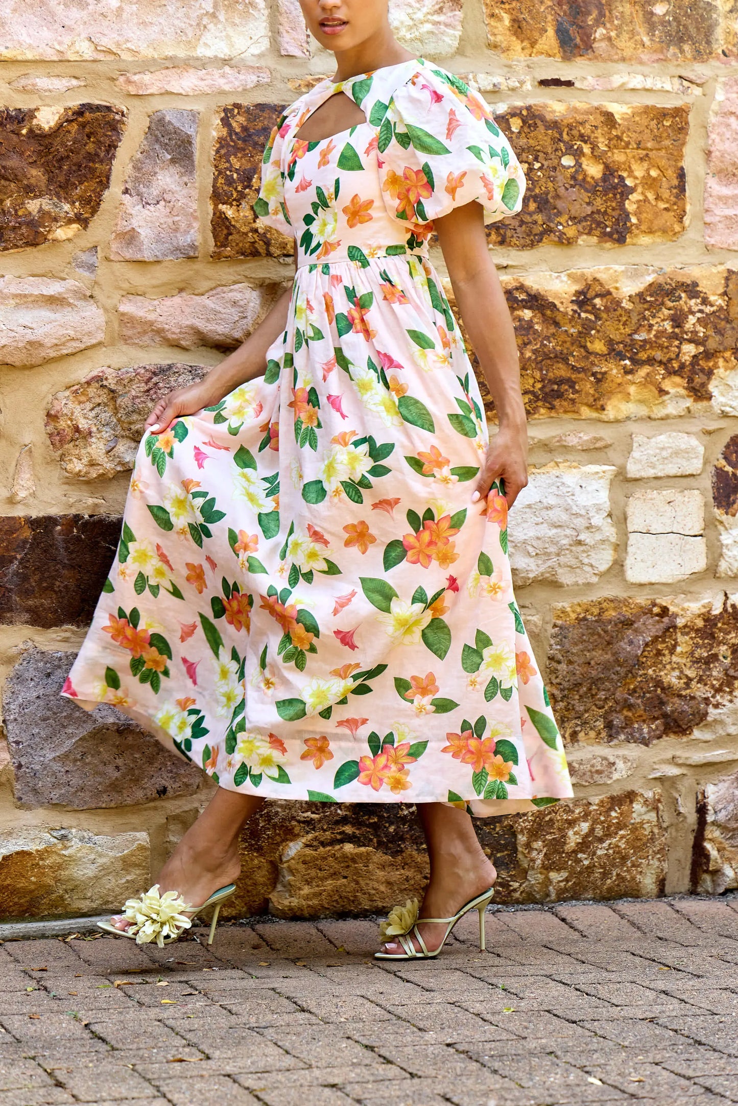 Frangipani Puff Sleeve Dress Isabella Longginou
