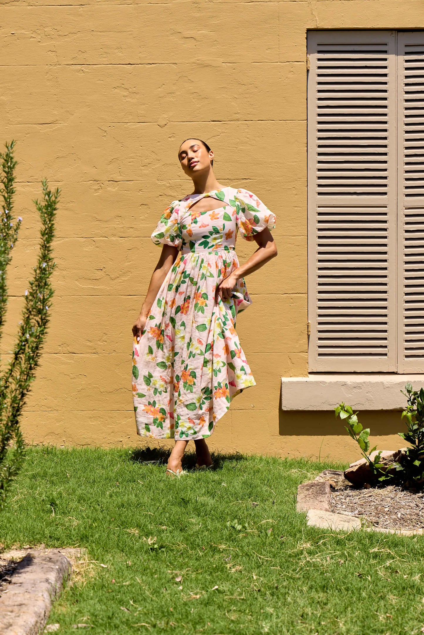 Frangipani Puff Sleeve Dress Isabella Longginou