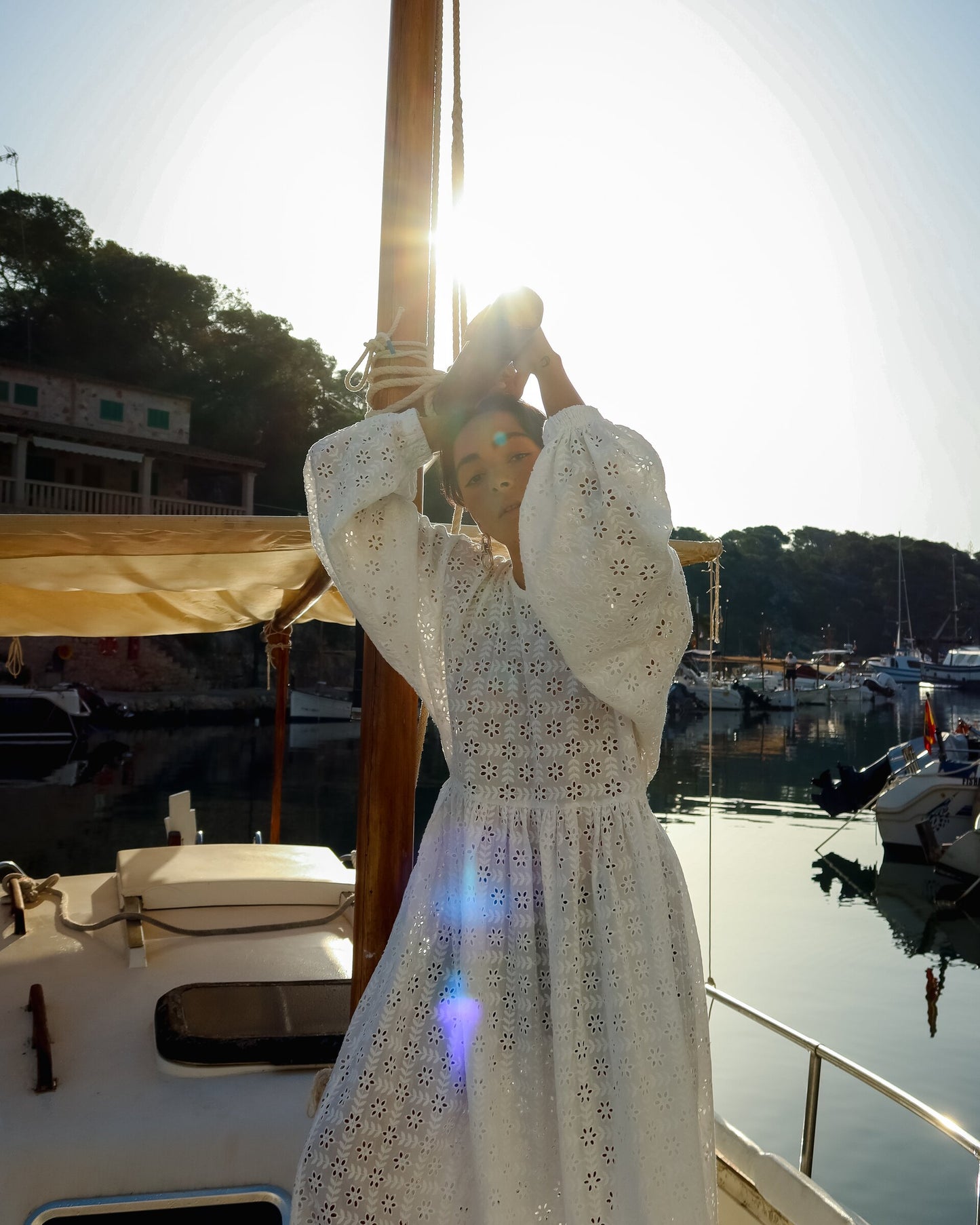 Broderie Balloon Sleeve Gathered Dress — Del Mare drop 2 — Isabella Longginou