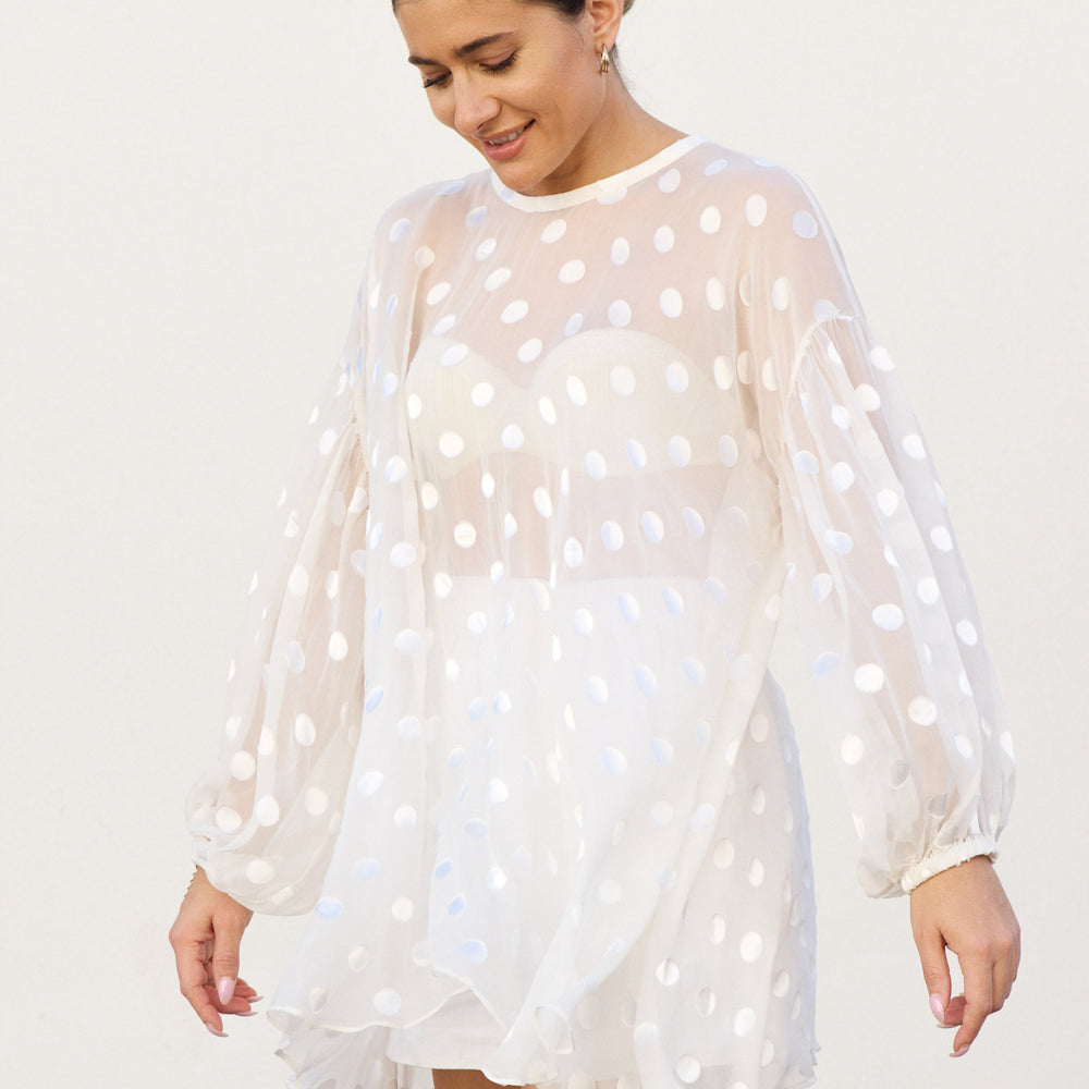 
                      
                        Sheer Spot Balloon Sleeve Blouse
                      
                    