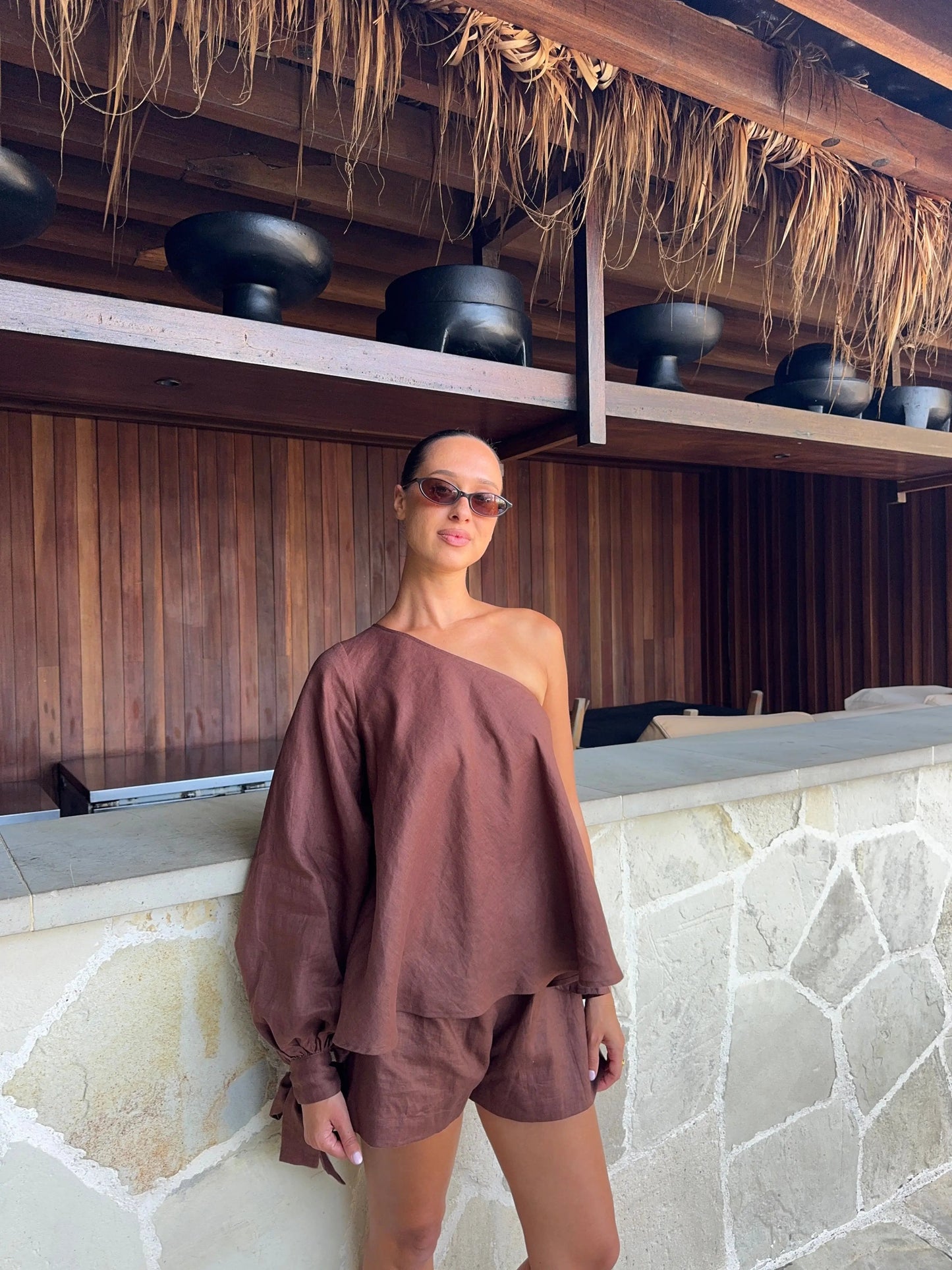 Chocolate OS Balloon Sleeve Swing Top Isabella Longginou