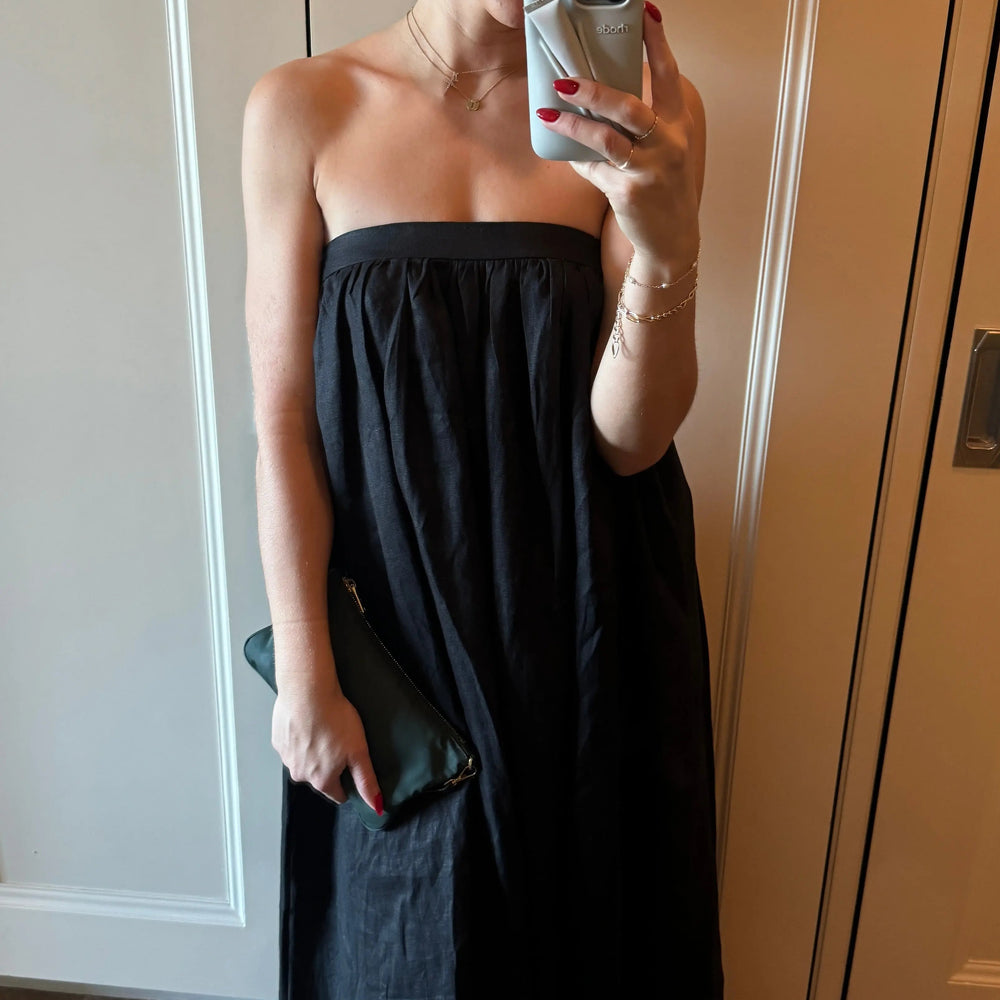 Black Strapless Gathered Dress Isabella Longginou