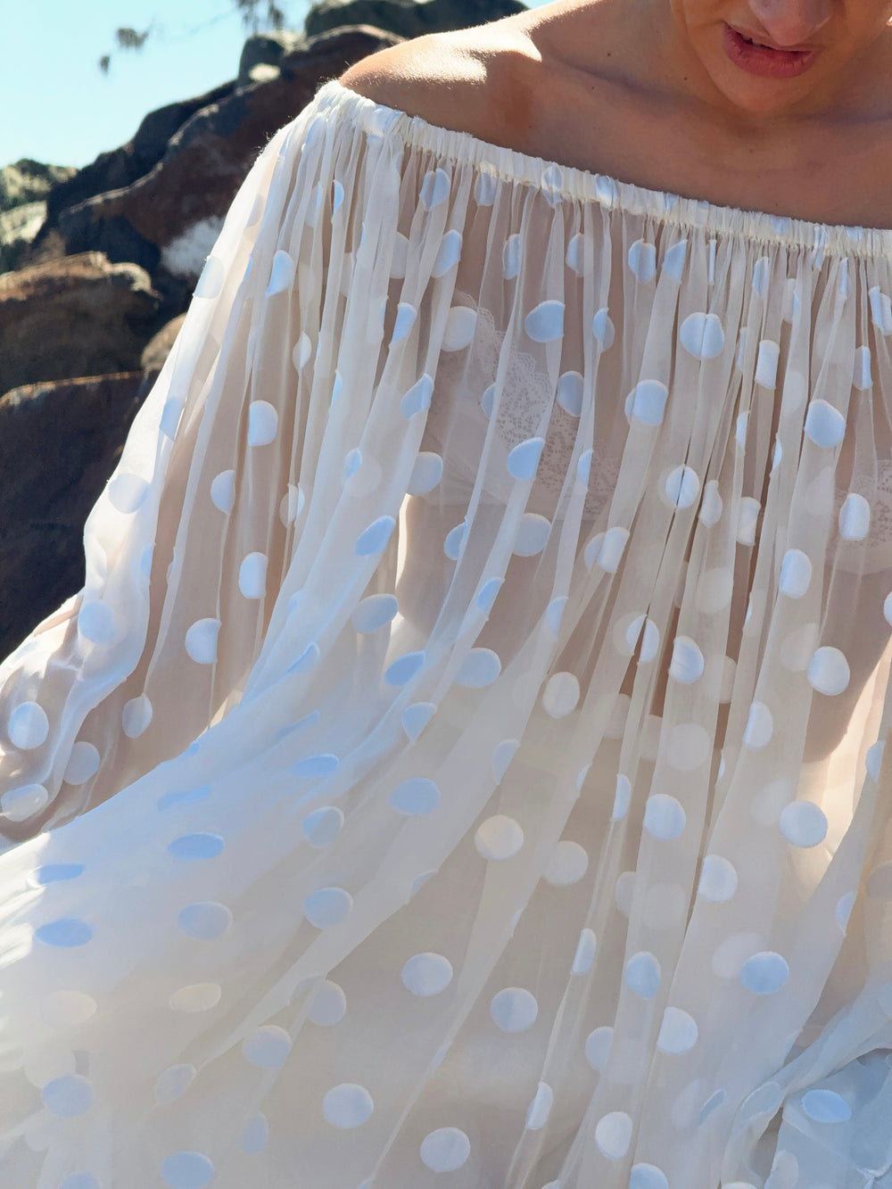 Sheer Spot OTS Dress