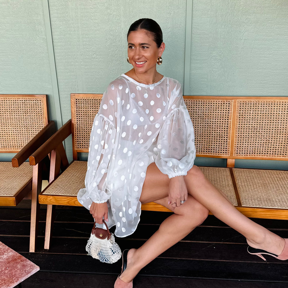 
                      
                        Sheer Spot Balloon Sleeve Blouse
                      
                    