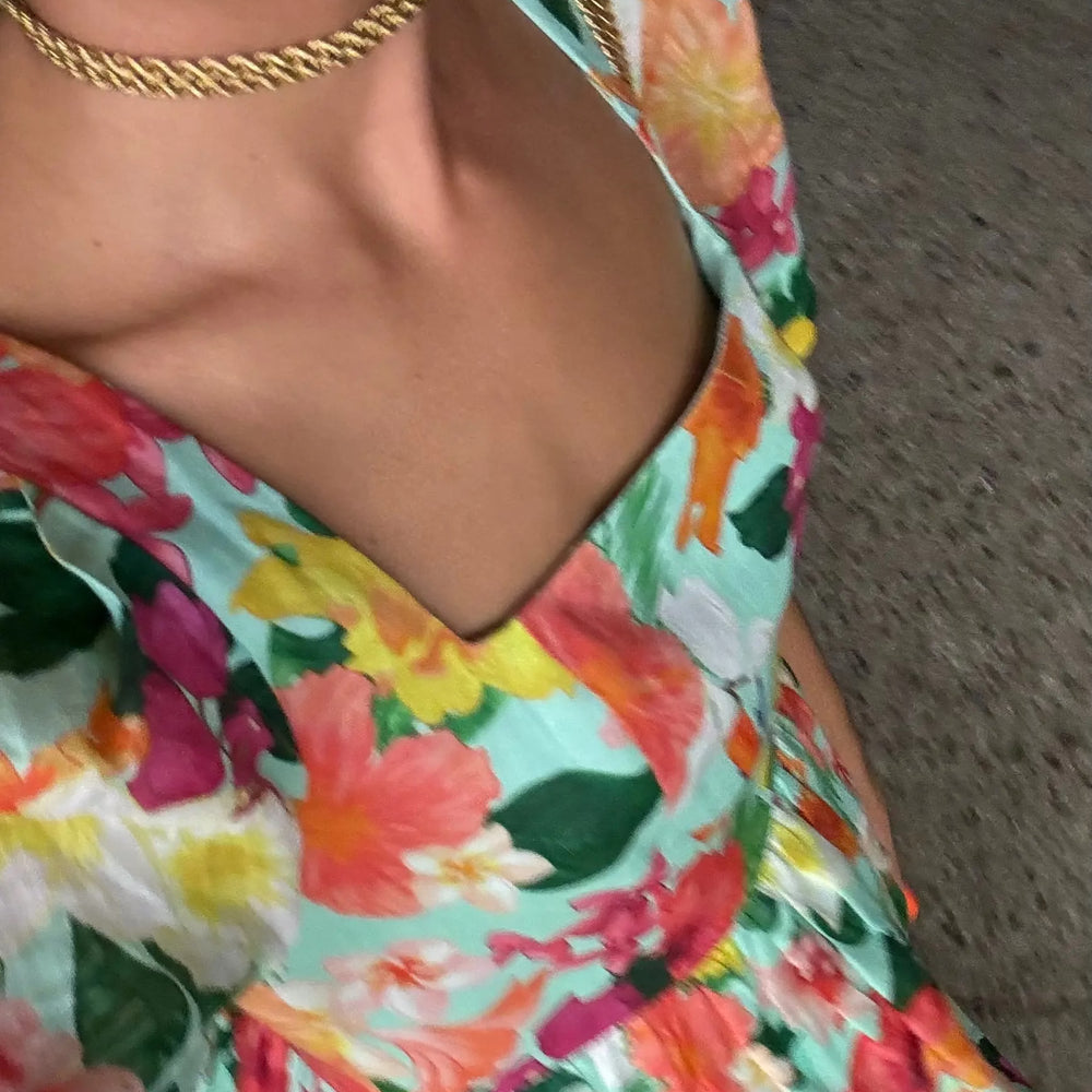 Hibiscus Pleated Sleeve Gathered Dress Isabella Longginou