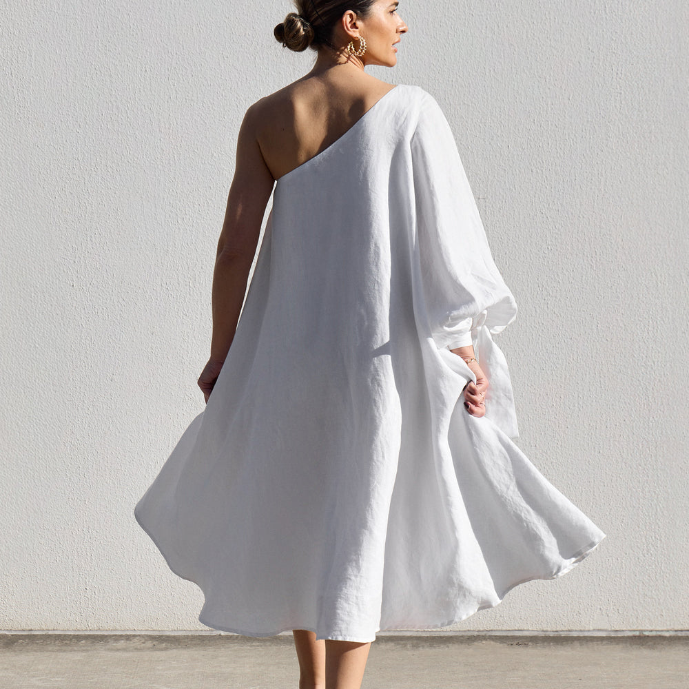 
                      
                        White Balloon Sleeve Swing Dress
                      
                    