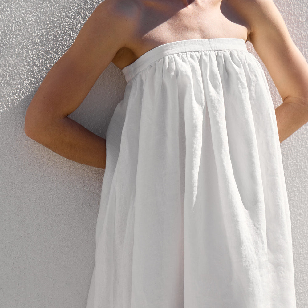 
                      
                        White Strapless Gathered Dress
                      
                    