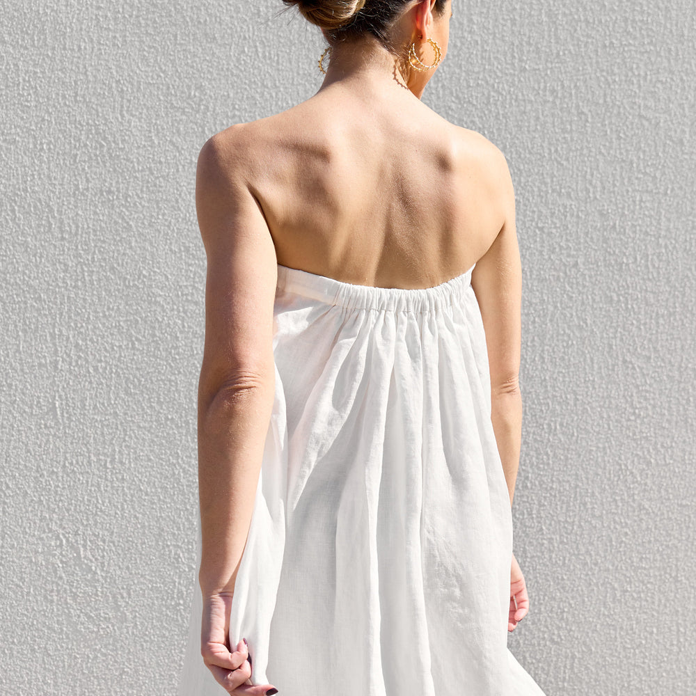 
                      
                        White Strapless Gathered Dress
                      
                    