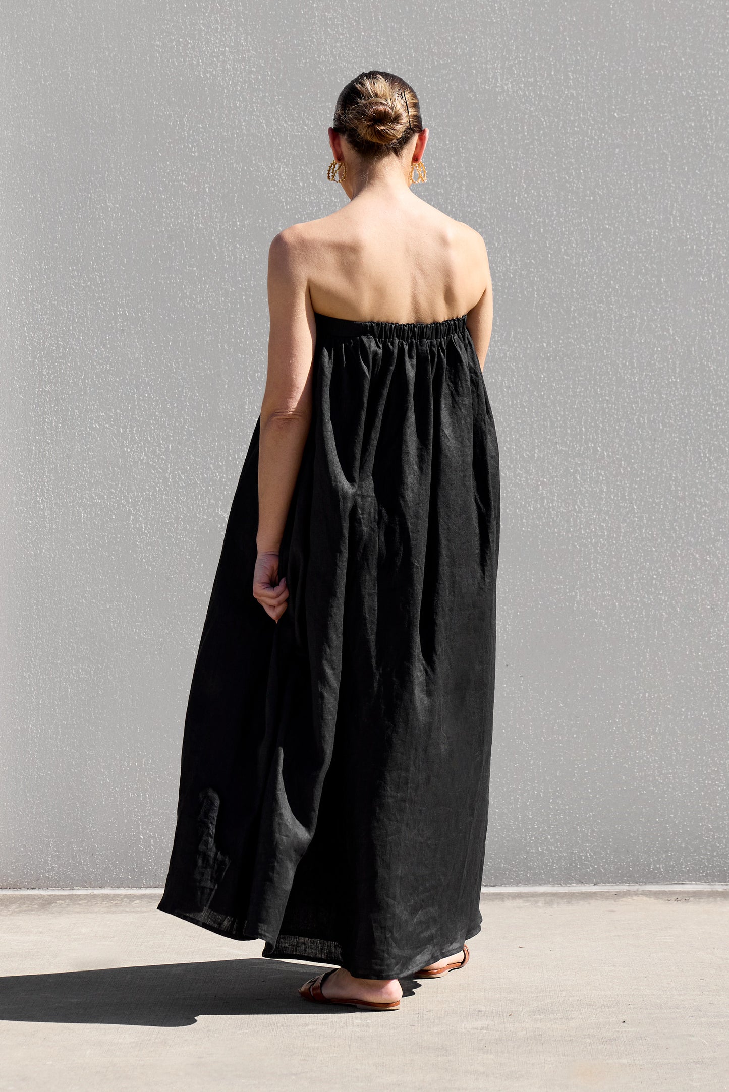 Black Strapless Gathered Dress