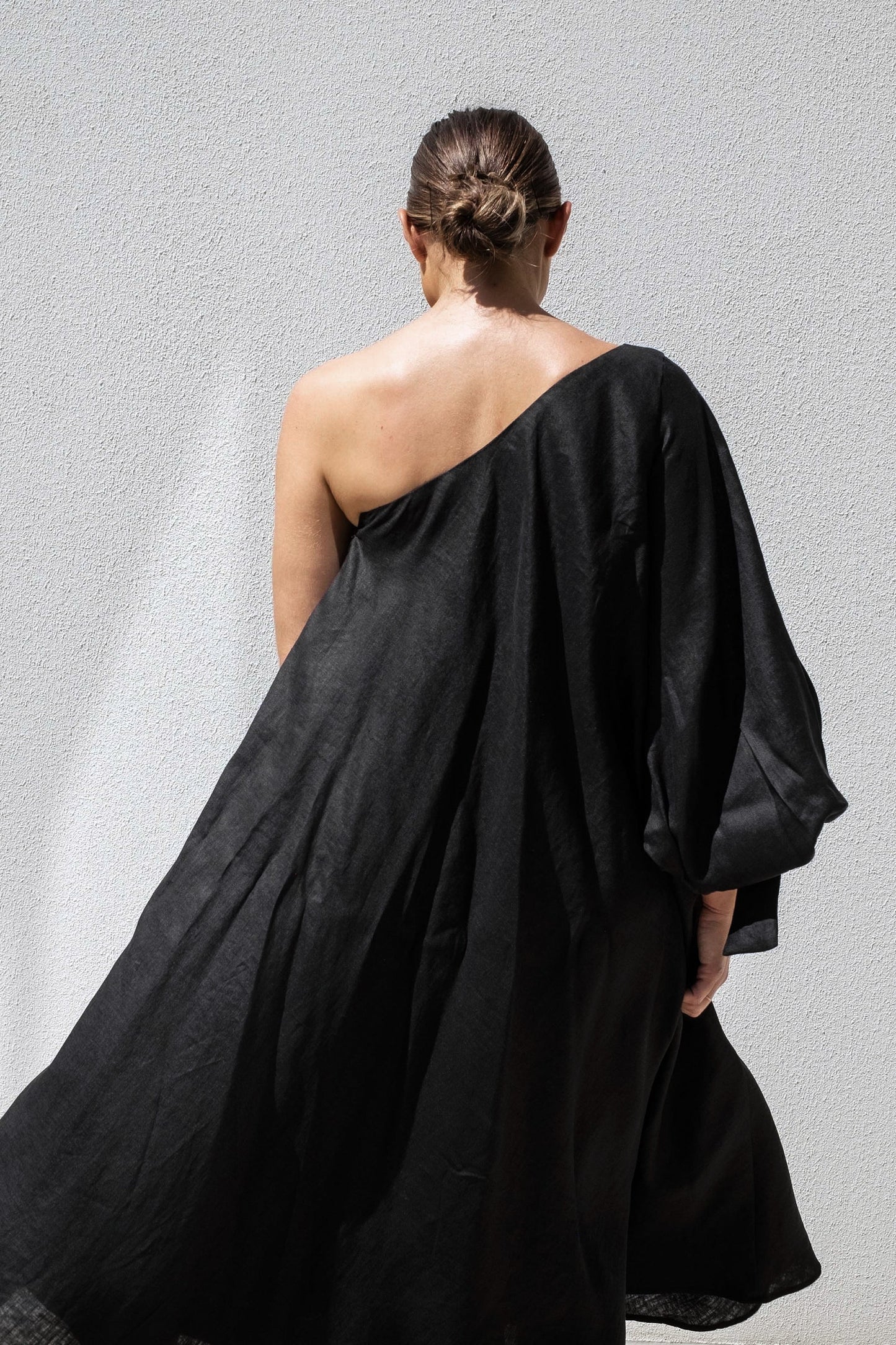 Black Balloon Sleeve Swing Dress