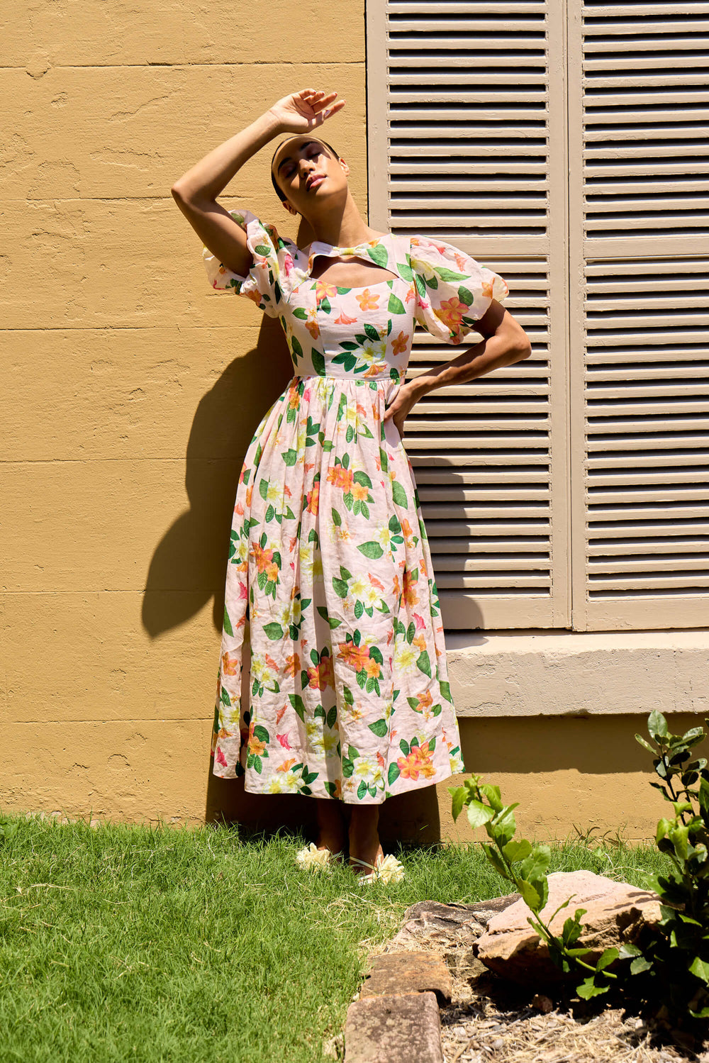 Frangipani Puff Sleeve Dress