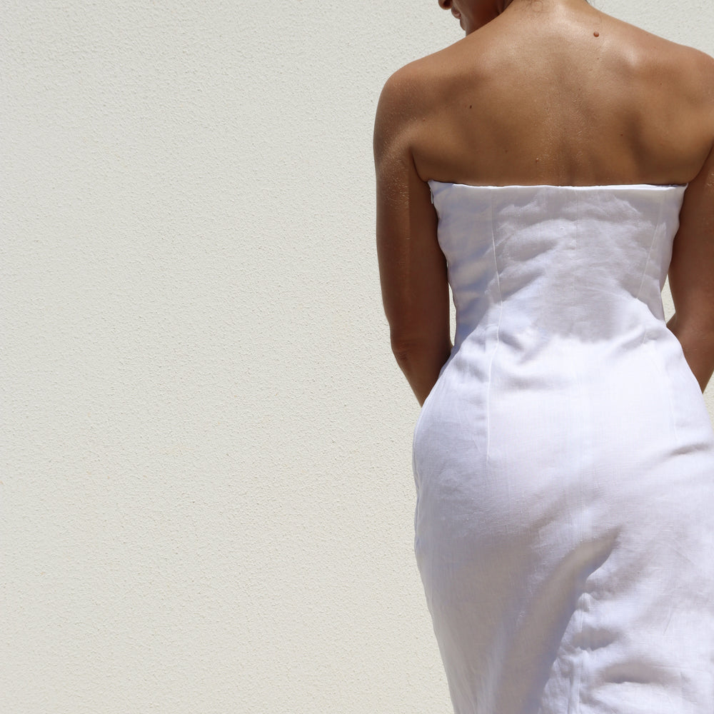 
                      
                        White Strapless Pencil Dress
                      
                    