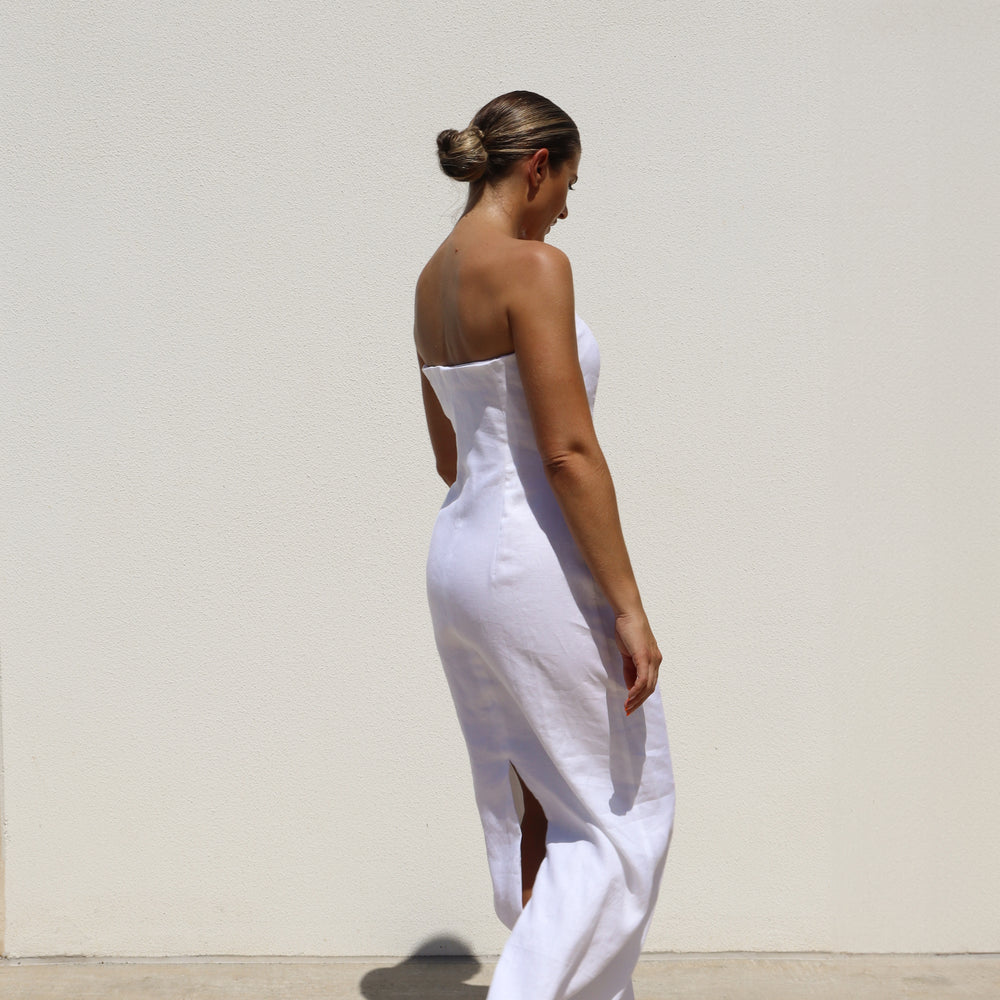
                      
                        White Strapless Pencil Dress
                      
                    