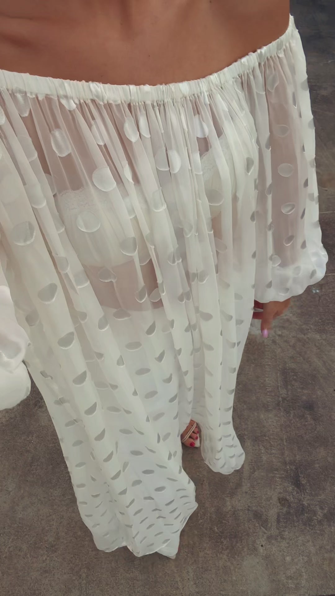 Sheer Spot OTS Dress