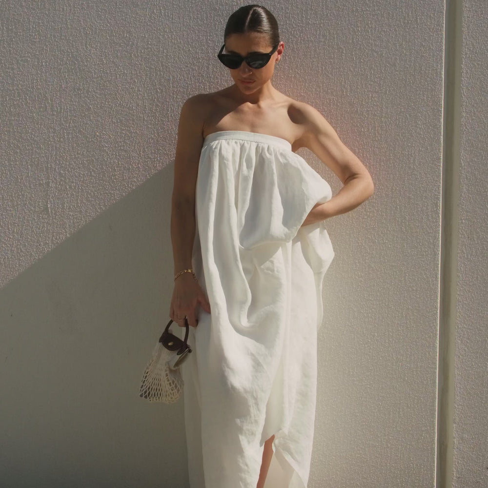 White Strapless Gathered Dress