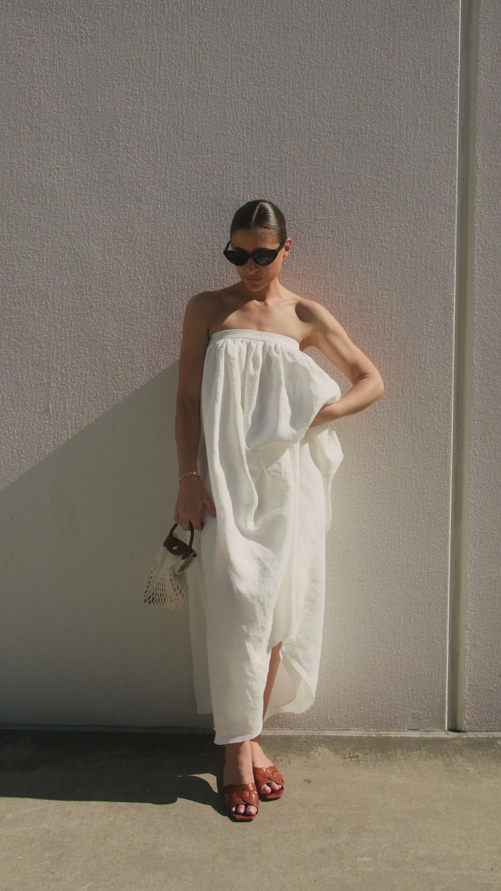 White Strapless Gathered Dress