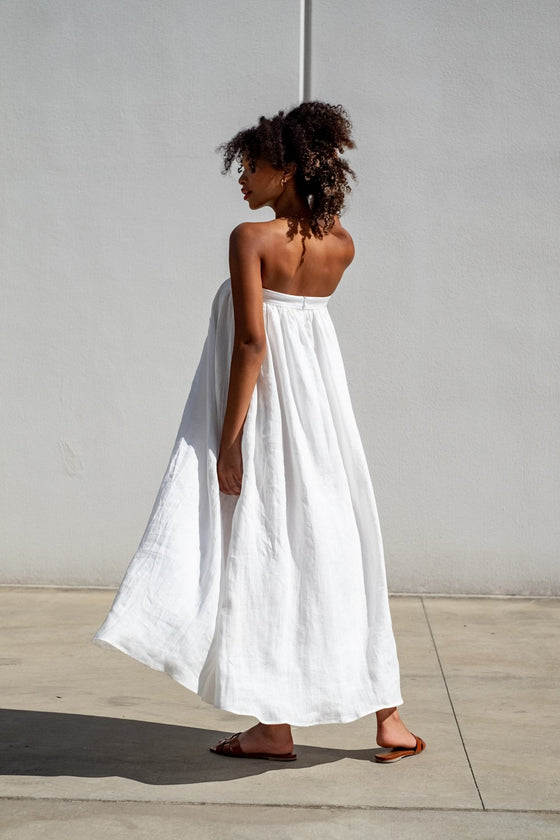 White Strapless Gathered Dress